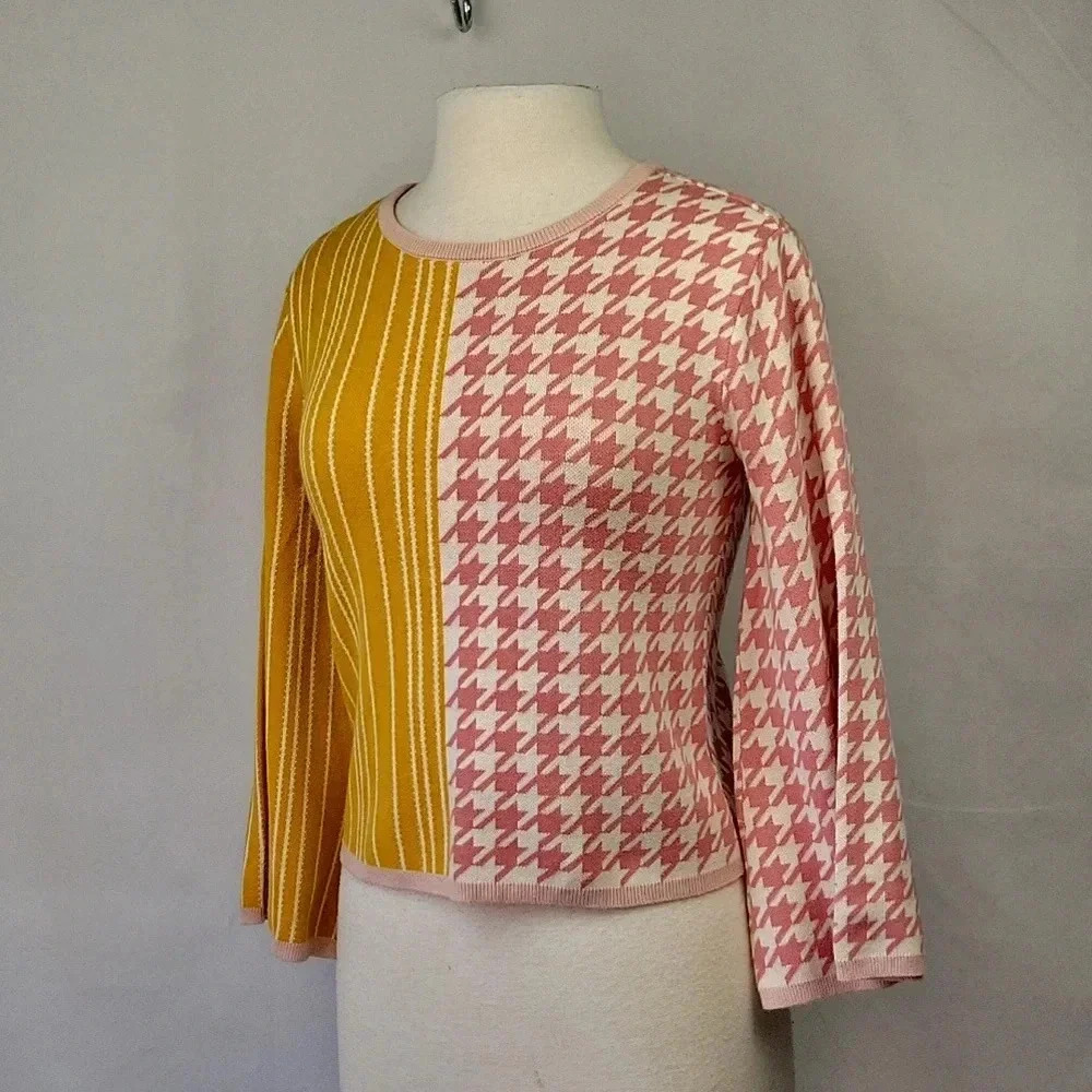 Dolan Anthropologie Stripe & Houndstooth Sweater Size XS